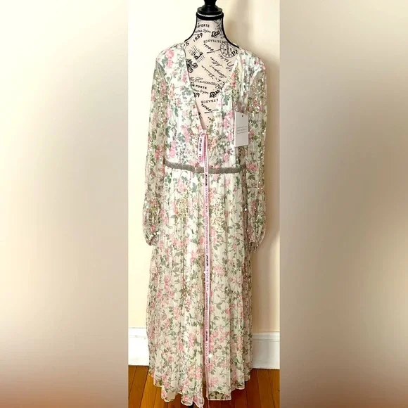 Mac Duggal Floral Midi Dress - White and Pink - Picture 4 of 16